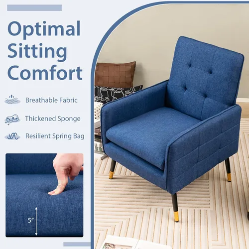 Miniatura 3 de Giantex Silla decorativa moderna de mediados de siglo, sillón tapizado con respaldo copetudo, patas de metal, almohadillas ajustables, sofá