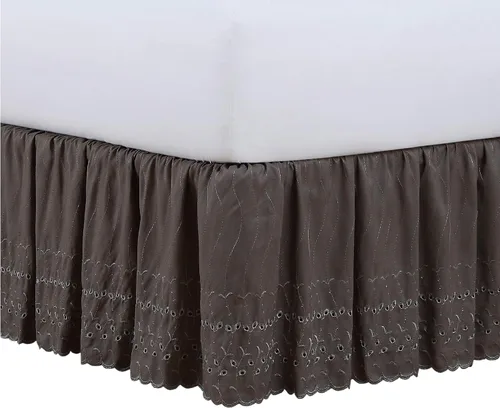 Miniatura 10 de Fresh Ideas Falda de cama con calados, diseño con volantes, caída de 14 pulgadas, borde bordado festoneado, tamaño Queen, blanco