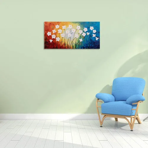 Miniatura 7 de Yihui Arts Pintura al óleo pintada a mano con flores texturizadas sobre lienzo, arte de pared floral blanco abstracto colorido para sala de estar