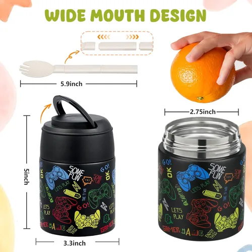 Miniatura 3 de Termo de sopa de 10 onzas para comida caliente para niños, recipiente de comida aislado con cuchara y boca ancha, acero inoxidable, a prueba