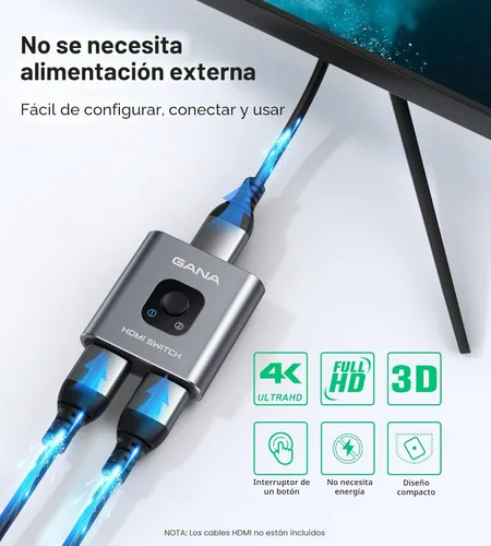 Miniatura 7 de Conmutador HDMI 4K@60Hz Divisor, GANA Conmutador HDMI Bidireccional de Aluminio 2 en 1 Salida, Hub HDMI Manual Soporta HD Compatible con Xbox Gris