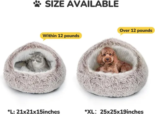 Miniatura 6 de CATISM Cama de felpa con capucha para gatos, nido relajante, cueva autocalentable, cómoda cápsula para gatos de interior o perros pequeños, cala
