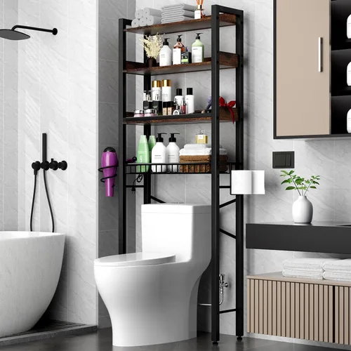 Miniatura 13 de Gabinete de almacenamiento sobre el inodoro, organizador de baño de 4 niveles y almacenamiento con estante ajustable, almohadilla impermeable