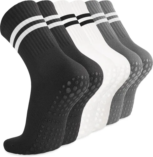 Diu Life Paquete de 3 Calcetines de Pilates Yoga con Agarres para Mujeres, Antideslizantes, Entrenamiento, Pure Barre, Ballet, Danza, Calcetines de