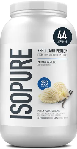 Isopure Zero Carb 100% Proteína Pura de Aislado de Suero, Libre de Lactosa, Libre de Gluten, con Vitaminas, Vainilla Cremosa, 25g de Proteína por