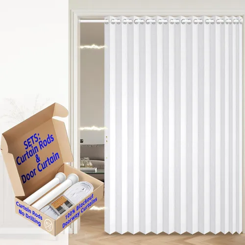 Miniatura 54 de AJAZZ Cortina de puerta magnética 100% opaca de acordeón para armario, cortina invisible para puerta interior de dormitorio, sala de estar, pasillo