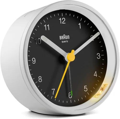 Miniatura 13 de Braun Classic - Reloj despertador analógico con repetición y luz, movimiento silencioso de cuarzo, alarma de pitido creciente en gris, modelo BC12G.