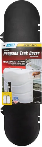 Miniatura 5 de Camco Kit de tapa de repuesto para cubierta de tanque de propano RV, polipropileno estabilizado a los rayos UV resistente con accesorios de fijación
