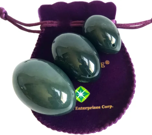 Miniatura 22 de Polar Jade Huevo de piedra hecho de jade nefrita, tamaño mediano (1.693x1.181 in), perforado, con cuerda sin encerar e instrucciones