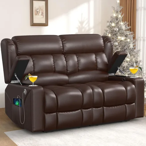 Miniatura 9 de Juego de Sofá Reclinable de Dos Plazas con 2+1 Piezas, Sillón Reclinable Minimalista de 2 Plazas con Pestaña de Tirón Manual, Tela con Puertos