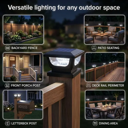 Miniatura 8 de FVTLED Paquete de 2 luces solares para tapa de poste, impermeables IP65 para exteriores, encendido/apagado automático, 120 lúmenes, 6500 K, blanco