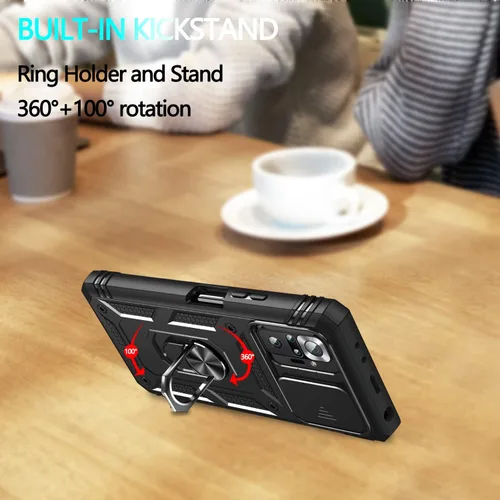Miniatura 5 de Funda para Xiaomi Redmi Note 10 Pro, Redmi Note 10 Pro MAX con 3 protectores de pantalla de vidrio templado con soporte de anillo integrado + Negro