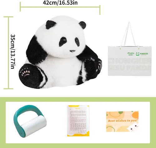 Miniatura 5 de Chongker Peluche de panda con peso, peluche de panda para compañero "HeHua", peluche grande gigante realista hecho a mano, 4.6 libras, 16.5