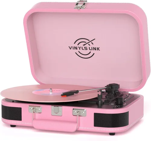 Miniatura 15 de VINYLSLINK Reproductor de discos de vinilo con Bluetooth, tocadiscos portátil de 3 velocidades con control de agudos y graves, altavoces estéreo Azul