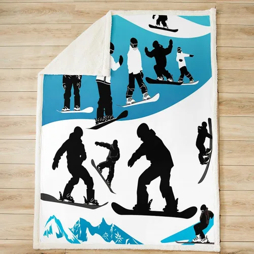 Miniatura 2 de Manta sherpa de esquí, montaña de nieve, manta de vellón para niños y niñas, manta de felpa para deportes extremos, snowboard, manta mullida azul