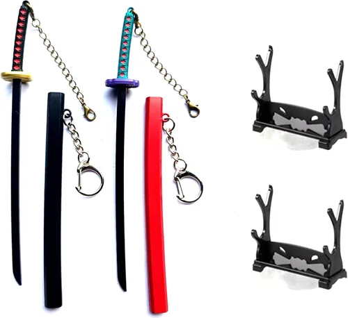 Mini llavero de espada samurái, juego de 2 piezas de abrecartas de metal con soporte de exhibición, regalo decorativo