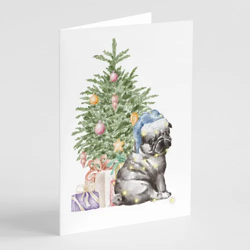 Miniatura 45 de Caroline's Treasures CK8213GCA7P Bulldog, Bulldog Inglés #2 - Tarjetas de felicitación y sobres de árbol de Navidad, paquete de 8 tarjetas en blanco