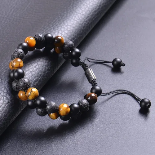 Miniatura 38 de DHQH Triple Protection Bracelet 8/10MM Hematite Black Agate Tigers Eye Stone Bracelet Crystal Jewelry Healing Bead Bracelets for Men Bring Luck