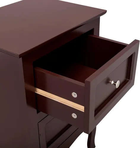 Miniatura 7 de VERYKE Mesita de noche con 3 cajones, armario lateral de cama pequeño con mango de metal y patas curvas, mesitas de noche para espacios pequeños