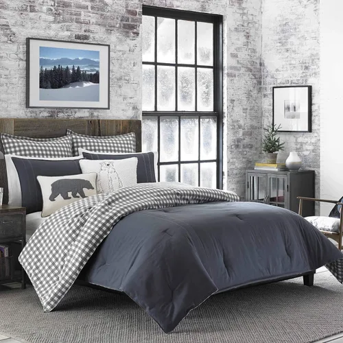 Miniatura 17 de Eddie Bauer - Juego de edredón Queen, ropa de cama reversible a cuadros, elegante y cálida decoración del hogar (gris normandía, Queen)