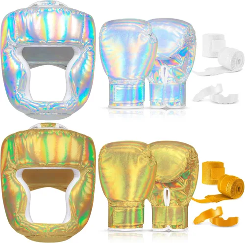 Miniatura 13 de Kanayu Juego de 14 piezas de guantes de boxeo de 16 onzas, casco para la cabeza, envolturas de mano, protectores bucales, equipo de Navidad