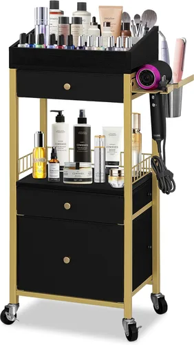 Miniatura 10 de Carrito organizador de maquillaje con 3 cajones, carrito de almacenamiento de cosméticos rodante con divisores ajustables, soporte de herramientas