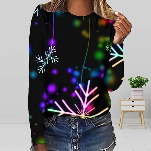 Miniatura 2 de Women'S Sweatshirt Shirts Funny Christmas Pattern Printed Pullover Lightweight Comfy Sweater Drop Shoulder Fall Tops Novedad Recent Orders Black
