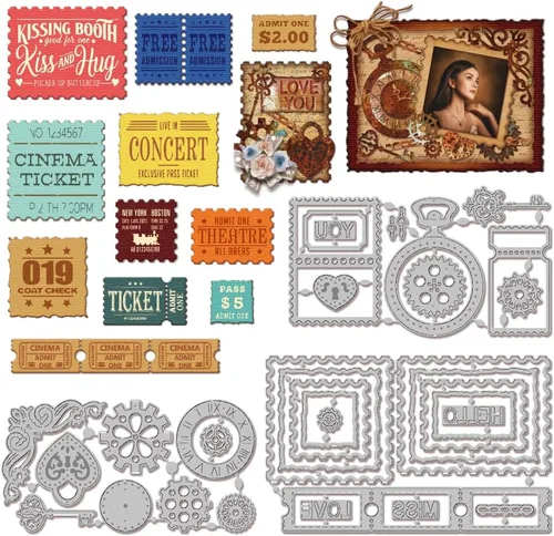 Miniatura 14 de GLOBLELAND Troqueles de corte de fondo de sello postal para hacer tarjetas, boletos, corte de borde, troqueles para bricolaje, álbumes de recortes