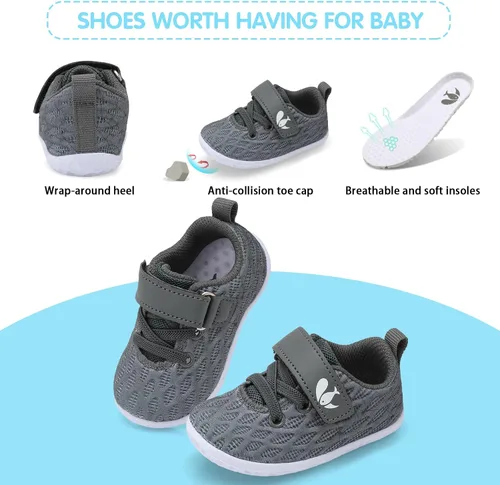 Miniatura 4 de FEETCITY Zapatillas de bebé para niños y niñas, zapatos para primeros pasos, zapatos de cuna para recién nacidos, zapatos sin cordones para niños