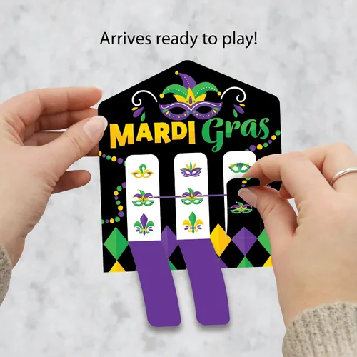 Miniatura 2 de Big Dot of Happiness Máscara colorida de Mardi Gras – Juego de tarjetas de pepinillo para fiesta de máscaras, pestañas de tracción 3 en una fila