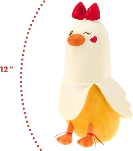 Miniatura 7 de PEACH CAT Peluche de pato de plátano con moño, peluche romántico de 12 pulgadas, almohada de felpa para abrazar, regalo de peluche para novia, Arco