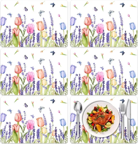 Miniatura 12 de Juego de 6 manteles individuales de plástico con hojas de eucalipto primaverales, manteles individuales de hojas de acuarela de verano, lavables