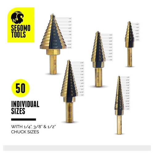 Miniatura 3 de SDS5SAE - Juego de brocas escalonadas de 50 tamaños HSS de 5 piezas con caja de aluminio, broca escalonada, broca de cono, juego de brocas