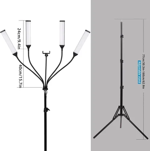 Miniatura 4 de Kit de luz LED de cuatro brazos, 2800k-6500k 30W, iluminación continua para transmisión en vivo, tatuaje de cejas, maquillaje, belleza de uñas