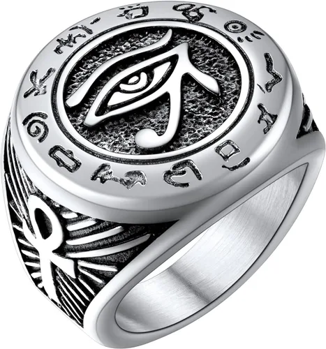 U7 Jewelry Ankh Rings Ancient Egyptian Eye of Ra Horus Ring Stainless SteelGold PlatedBlack Color Egypt Symbol Rings for Men Women