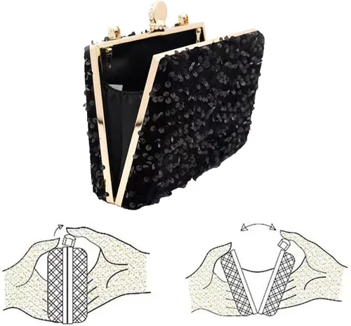 Miniatura 3 de IAMUHI Pequeño bolso de mano de lentejuelas con asa superior, bolso de noche, mini bolso cruzado cuadrado de hombro