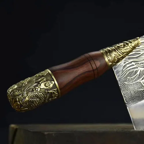 Miniatura 5 de Cuchillo de cocina china hecho a mano de 8 pulgadas, cuchillo de chef multifuncional para carne, cortador de verduras, machete, hoja fija, cuchillo