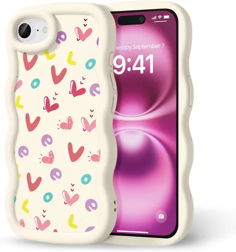 Miniatura 202 de Compatible con iPhone SE/8/7 Funda para Mujeres y Niñas, Marco Ondulado Rizado con Patrón Lindo, Estética Delgada Suave Silicona TPU Parachoques