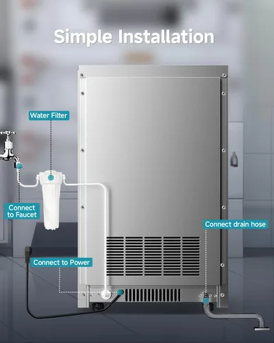 Miniatura 6 de EUHOMY Máquina de hielo comercial, 200 libras/24 horas, máquina de hielo de acero inoxidable debajo del mostrador con filtro de agua, capacidad
