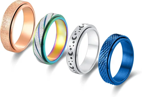 Miniatura 16 de Anillos giratorios para aliviar la ansiedad y la ansiedad para mujeres, 0.236 pulgadas, acero inoxidable, para aliviar la preocupación y el estrés