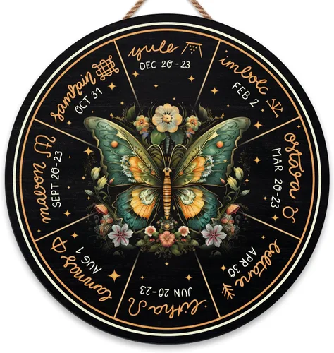 Miniatura 42 de Artsy Woodsy Letrero de madera de la rueda del año (no tallado) para decoración del hogar, bruja, pagana, Wicca, días festivos celtas, regalos 25
