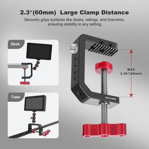 Miniatura 3 de Soporte para cámara de escritorio con abrazadera C, abrazadera en C de mesa de aluminio con rosca de 1/4 de pulgada 3/8 pulgadas, soporte DSLR