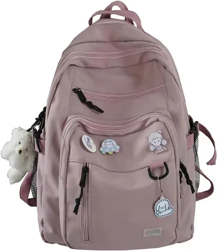 Miniatura 8 de Mochila estética, linda mochila Kawaii con alfileres y colgante para laptop, mochila casual para mujer, Beige, Mochilas Daypack