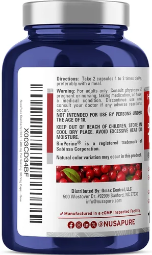 Miniatura 3 de NusaPure Cápsulas de arándano, 1200 mg, 180 cápsulas vegetales (sin OMG, veganas)