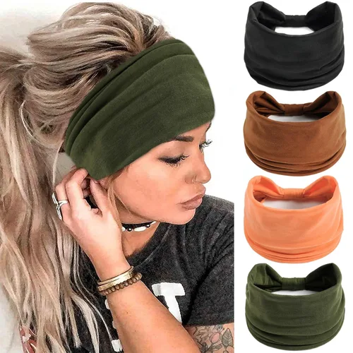 Miniatura 8 de FULZTEY Diademas bohemias para mujer, elegantes diademas con estampado floral, turbante de nudo ancho, elástico, para yoga, correr, entrenamiento