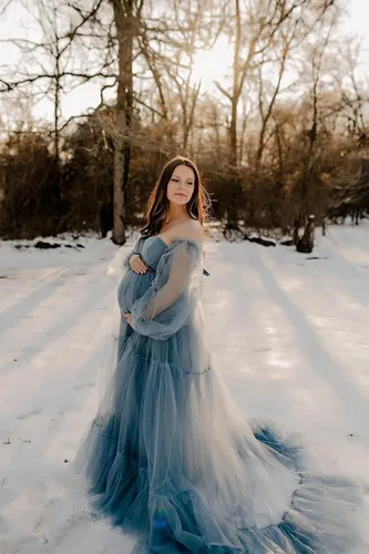Miniatura 8 de Vestidos de maternidad de tul para sesión de fotos, batas de hombros descubiertos, manga larga, lencería nupcial, baby shower, vestidos de embarazo