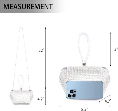 Miniatura 5 de Monedero plateado con diamantes de imitación, bolso de noche brillante para mujer, bolso de mano plateado para mujer, bolso Hobo con purpurina