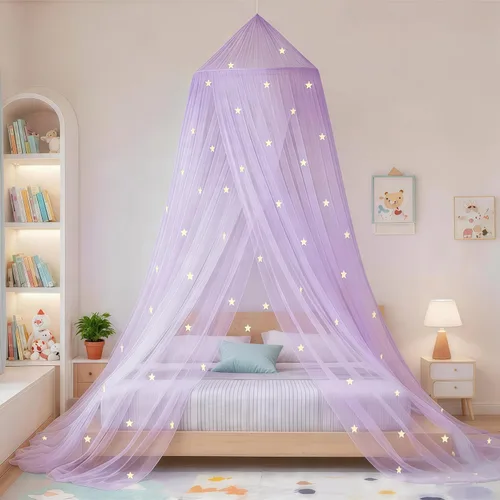 Miniatura 7 de Toldo de cama de princesa que brilla en la oscuridad, toldo de cama de copos de nieve de Navidad para decoración de habitación de niñas, tela