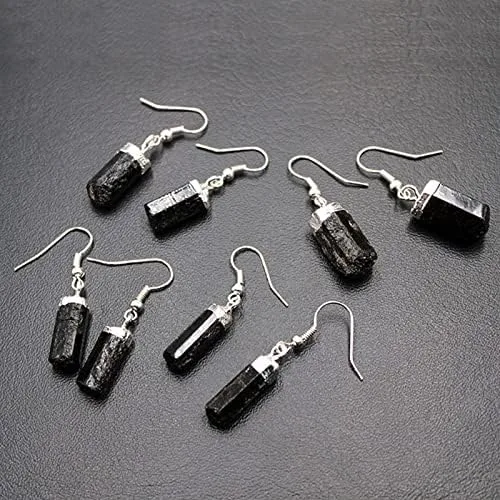 Miniatura 3 de Pendientes de gota curativos de cristal de turmalina negra irregular