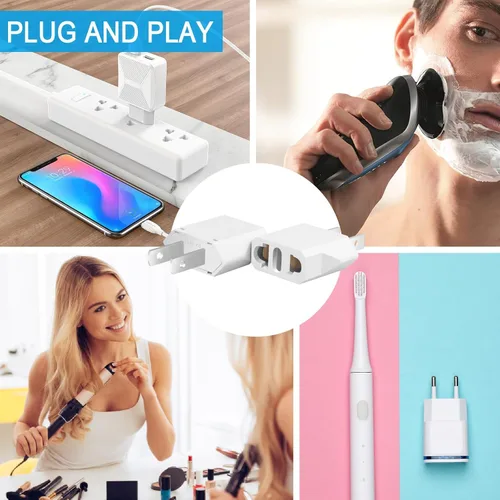 Miniatura 8 de Paquete de 4 adaptadores de enchufe europeo a estadounidense, convertidor de enchufe adaptador de 220 V a 110 V, adaptador de viaje europeo a Blanco